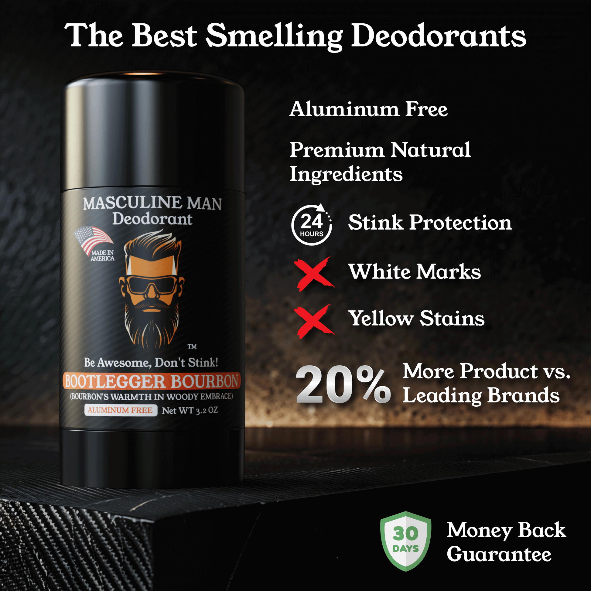 About All Natural Aluminum-Free BOOTLEGGER BOURBON Deodorant by Masculine Man Essentials